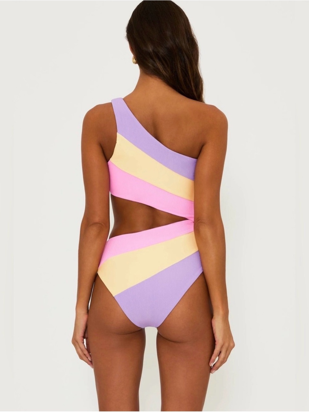 NWOT Beach Riot Joyce Cutout Swimsuit in Lavender, Pink & Pale Yellow